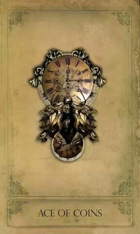 Ace of Coins card from the Sepia Stains Tarot deck by Bethalynne Bajema