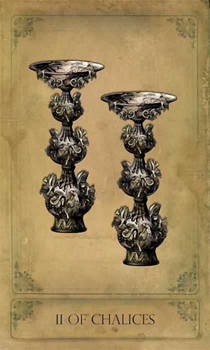 II of Chalices card from the Sepia Stains Tarot deck by Bethalynne Bajema