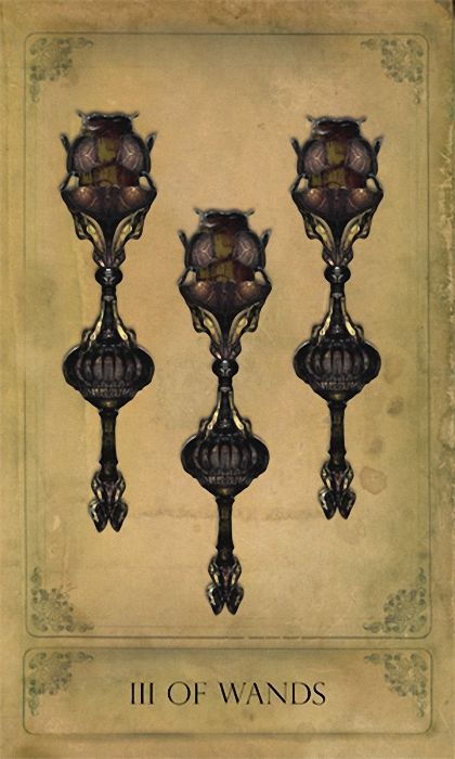 III of Wands card from the Sepia Stains Tarot by Bethalynne Bajema
