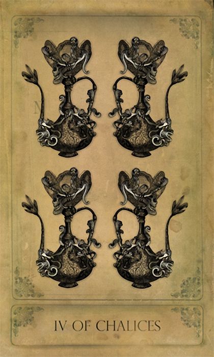 IV of Chalices card from the Sepia Stains Tarot deck by Bethalynne Bajema