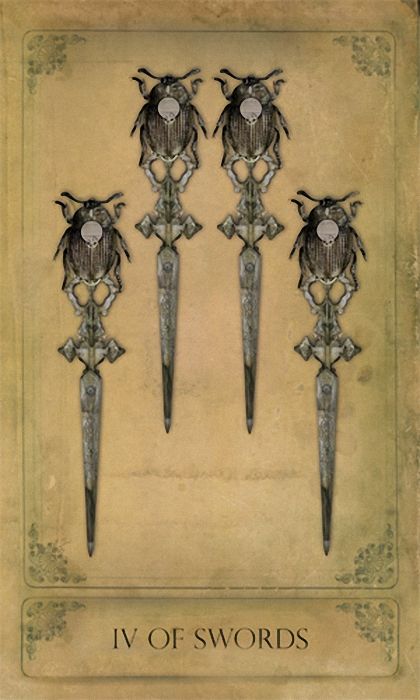 IV of Swords card from the Sepia Stains Tarot by Bethalynne Bajema