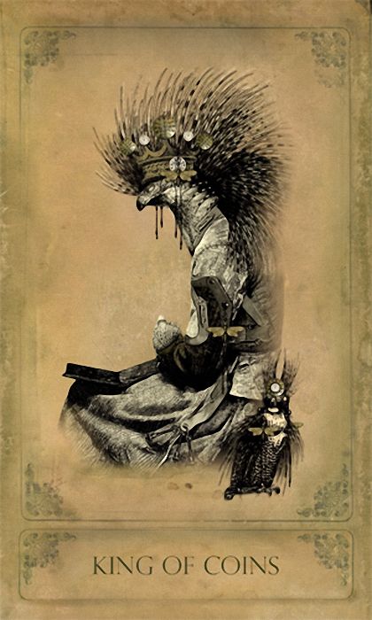 King of Coins card from the Sepia Stains Tarot deck by Bethalynne Bajema