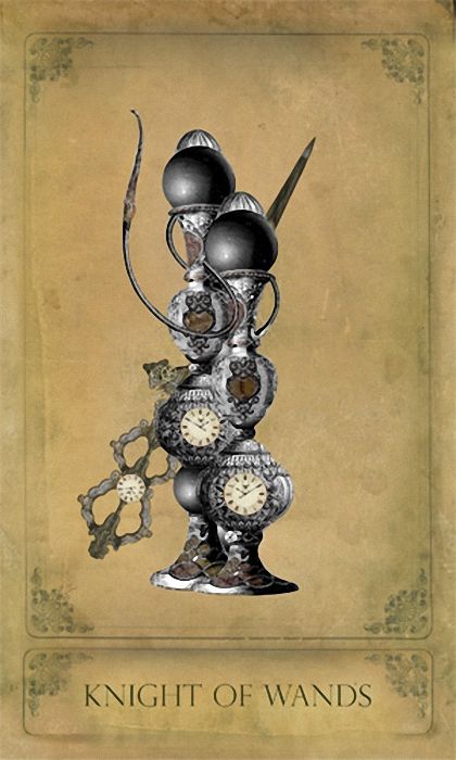 Knight of Wands card from the Sepia Stains Tarot deck by Bethalynne Bajema