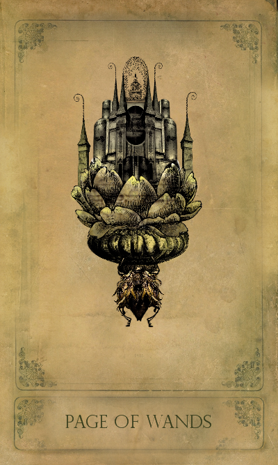 Page of Wands card from the Sepia Stains Tarot deck by Bethalynne Bajema