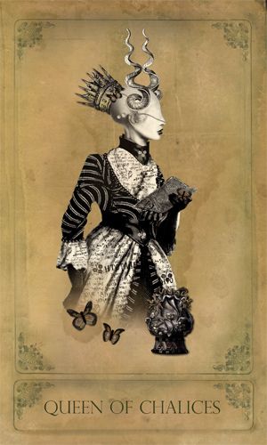 Queen of Chalices card from the Sepia Stains Tarot by Bethalynne Bajema
