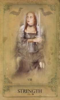 Strength card from the Sepia Stains Tarot deck by Bethalynne Bajema
