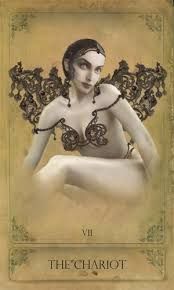 The Chariot card from the Sepia Stains Tarot deck by Bethalynne Bajema