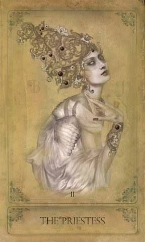 The Priestess card from the Sepia Stains Tarot by Bethalynne Bajema