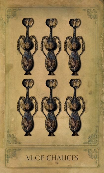 VI of Chalices card from the Sepia Stains Tarot deck by Bethalynne Bajema