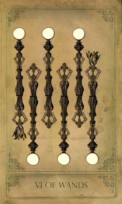 VI of Wands card from the Sepia Stains Tarot by Bethalynne Bajema