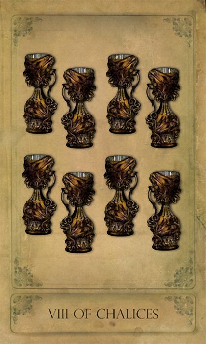 VIII of Chalices card from the Sepia Stains Tarot deck by Bethalynne Bajema