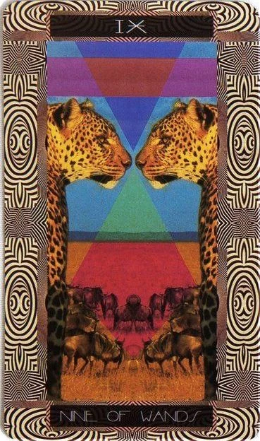 Nine of Wands card from the Serpentfire Tarot deck