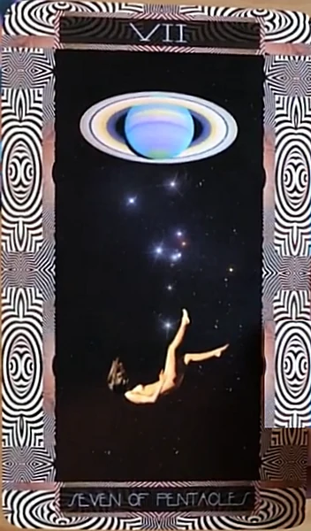 Seven of Pentacles card from the Serpentfire Tarot deck