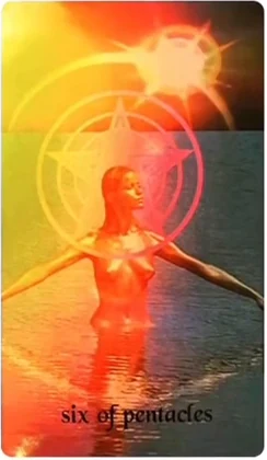 Six of Pentacles card from the Serpentfire Tarot deck