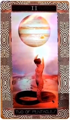 Two of Pentacles card from the Serpentfire Tarot deck