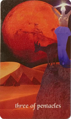 Three of Pentacles card from the Serpentfire Tarot deck