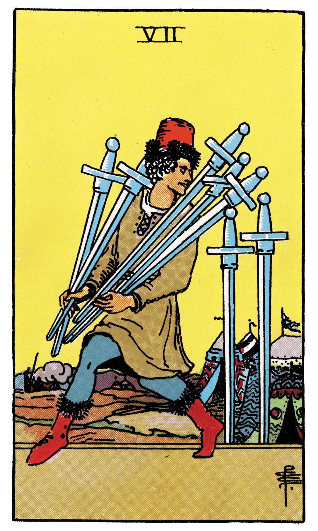 Seven of Swords — Rider-Waite-Smith Tarot by Rider Seven of Swords card from the Rider-Waite-Smith Tarot deck by Rider