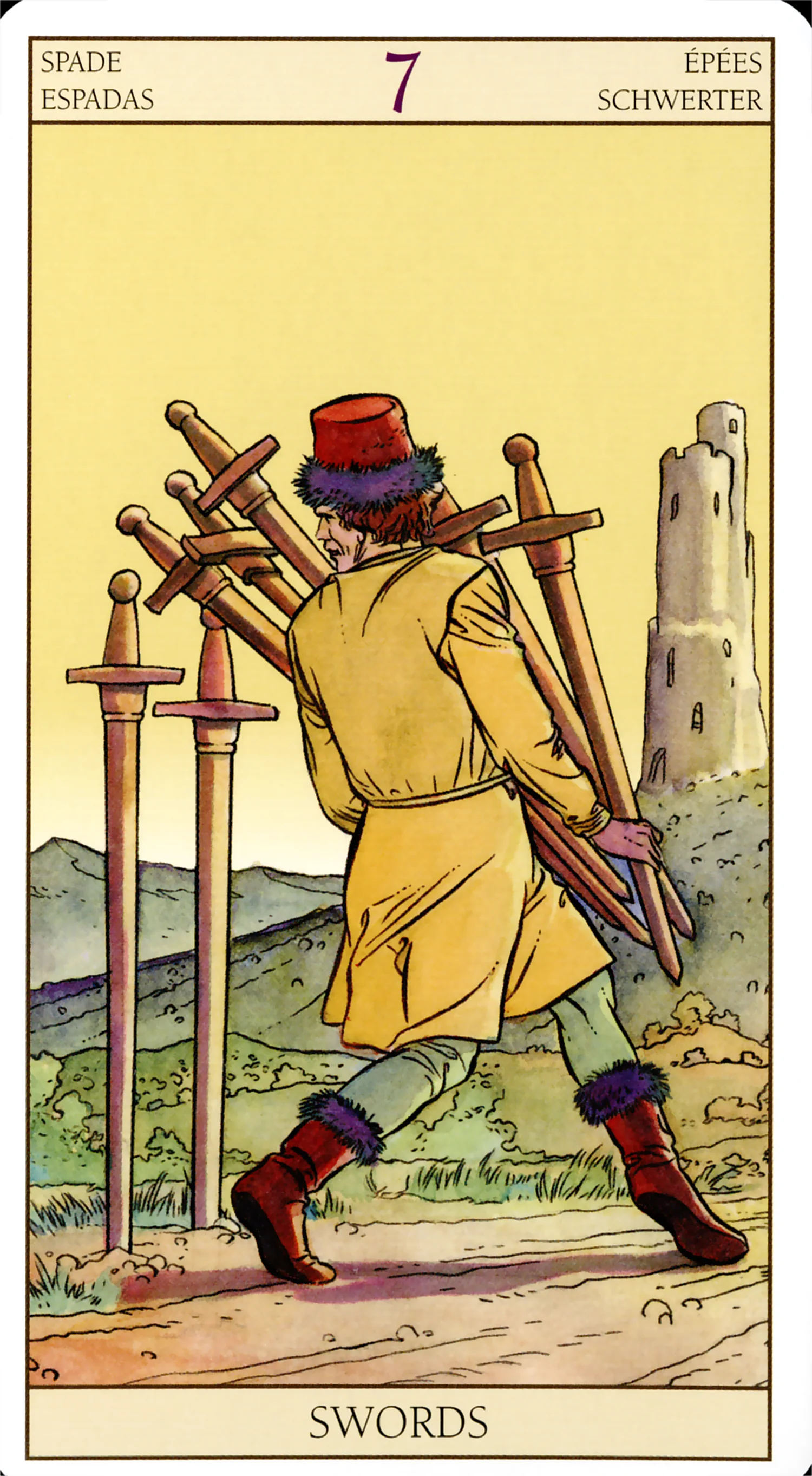 Seven of Swords — Tarot of the New Vision by Lo Scarabeo Seven of Swords card from the Tarot of the New Vision deck by Lo Scarabeo