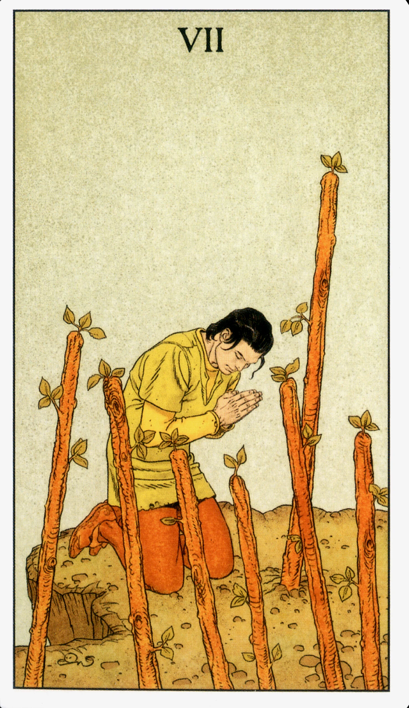 Seven of Wands card from the Before Tarot deck by Lo Scarabeo