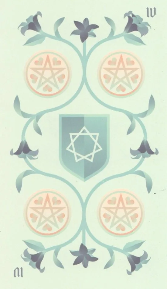 Four of Pentacles card from the Seventh Sphere Tarot deck
