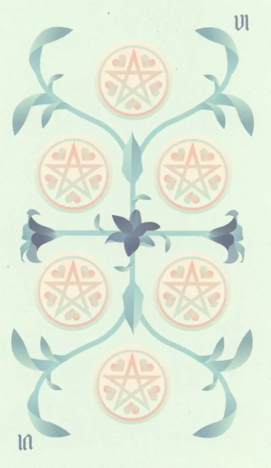 Six of Pentacles card from the Seventh Sphere Tarot deck