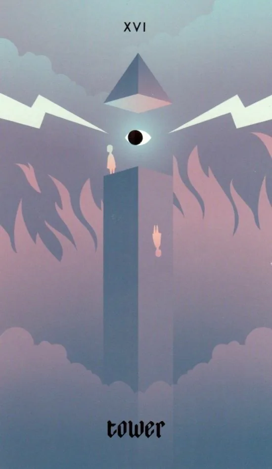 The Tower card from the Seventh Sphere Tarot deck