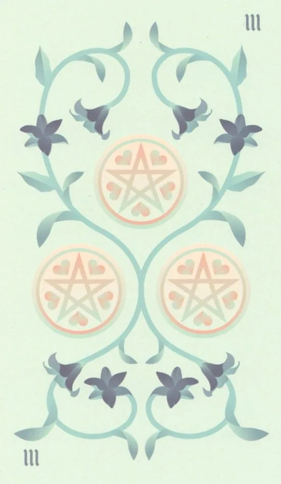 Three of Pentacles card from the Seventh Sphere Tarot deck