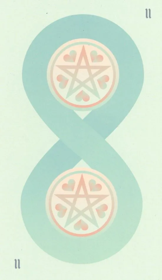 Two of Pentacles card from the Seventh Sphere Tarot deck
