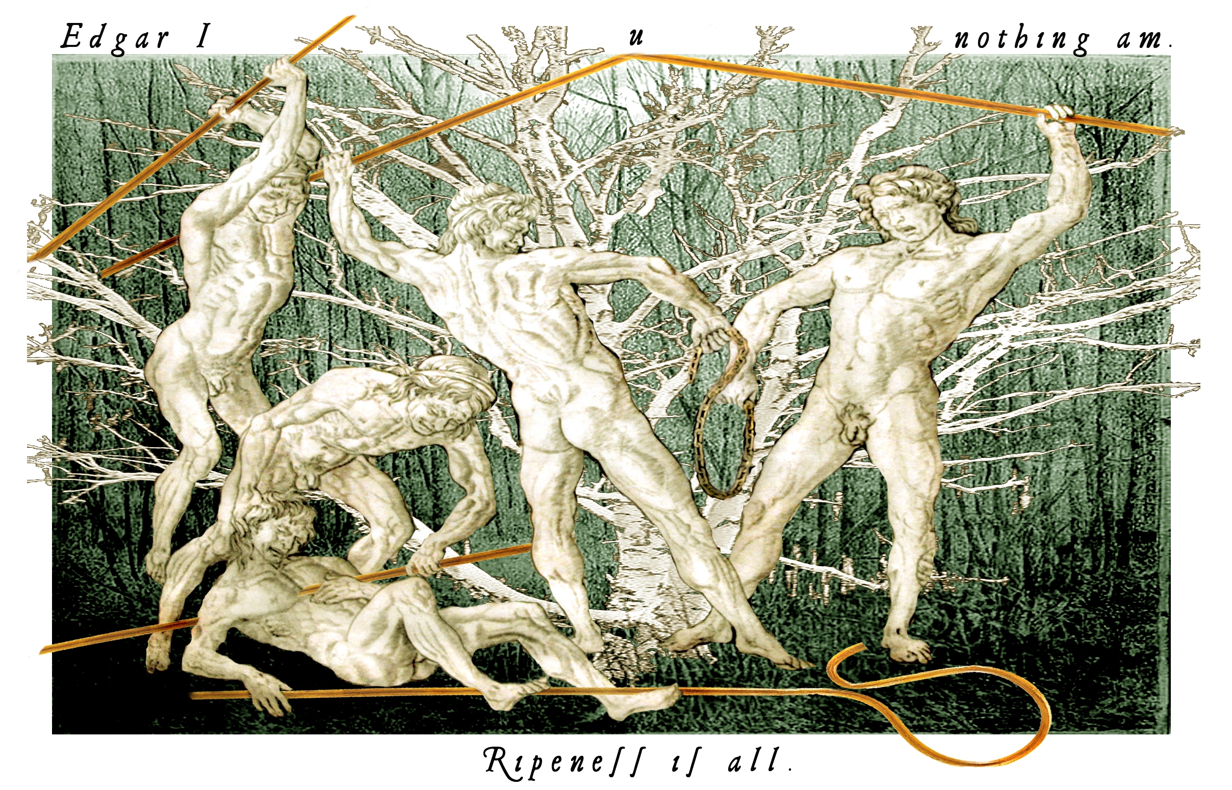 Five of Staffs card from The Shakespeare Tarot by Chris Leech
