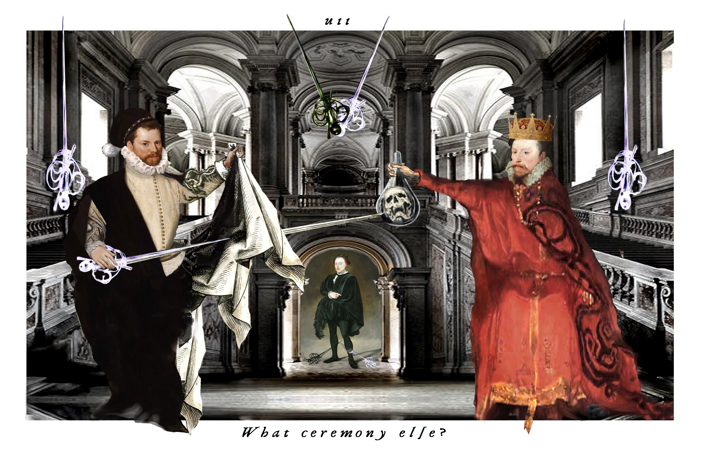 Seven of Swords card from The Shakespeare Tarot by Chris Leech