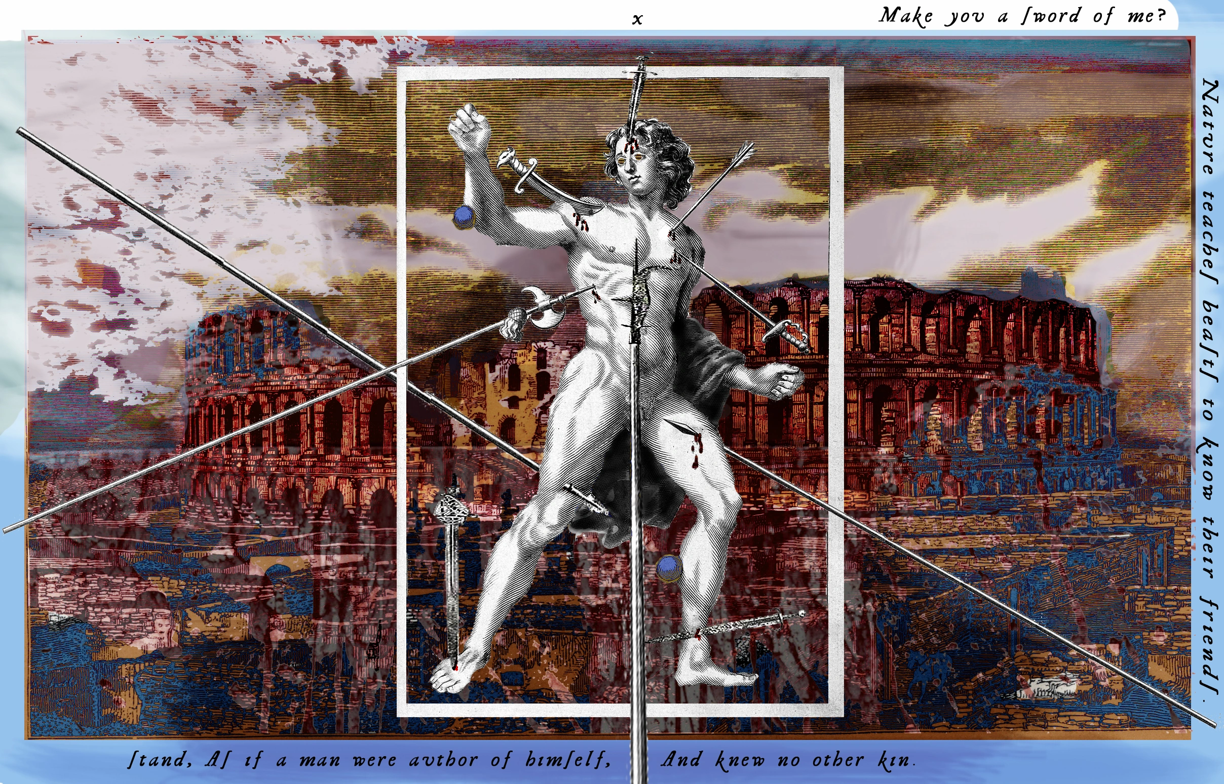 Ten of Swords card from The Shakespeare Tarot by Chris Leech