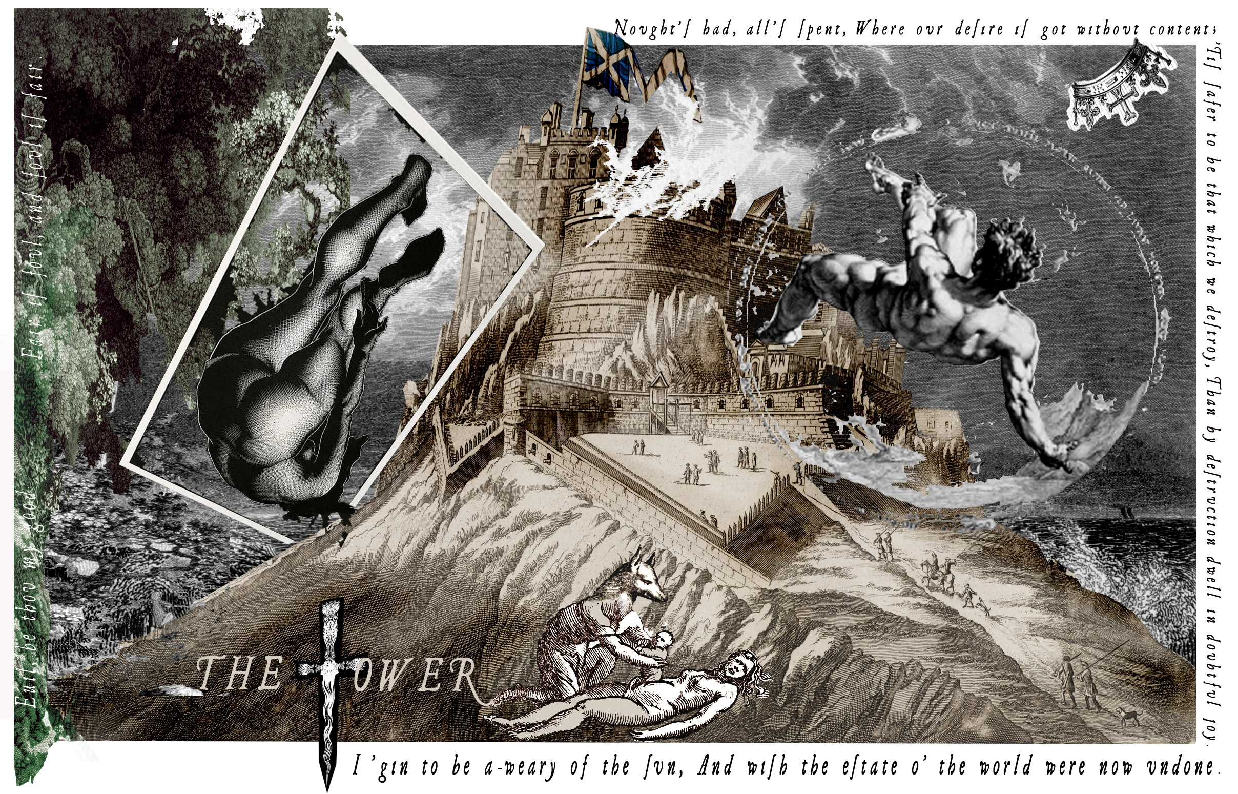The Tower card from The Shakespeare Tarot by Chris Leech