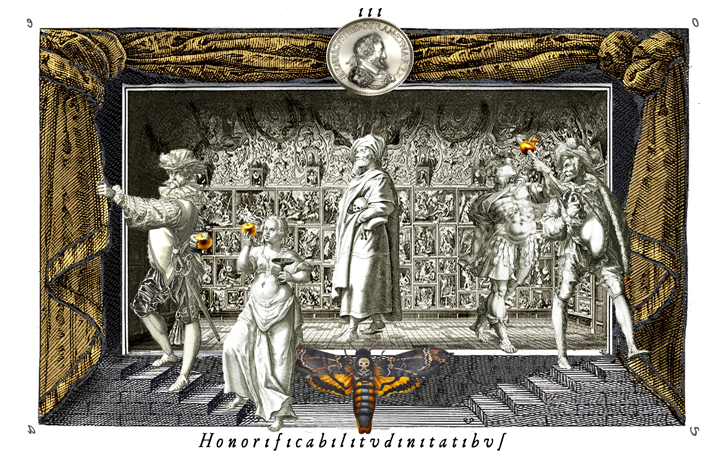 Three of Crowns card from The Shakespeare Tarot by Chris Leech