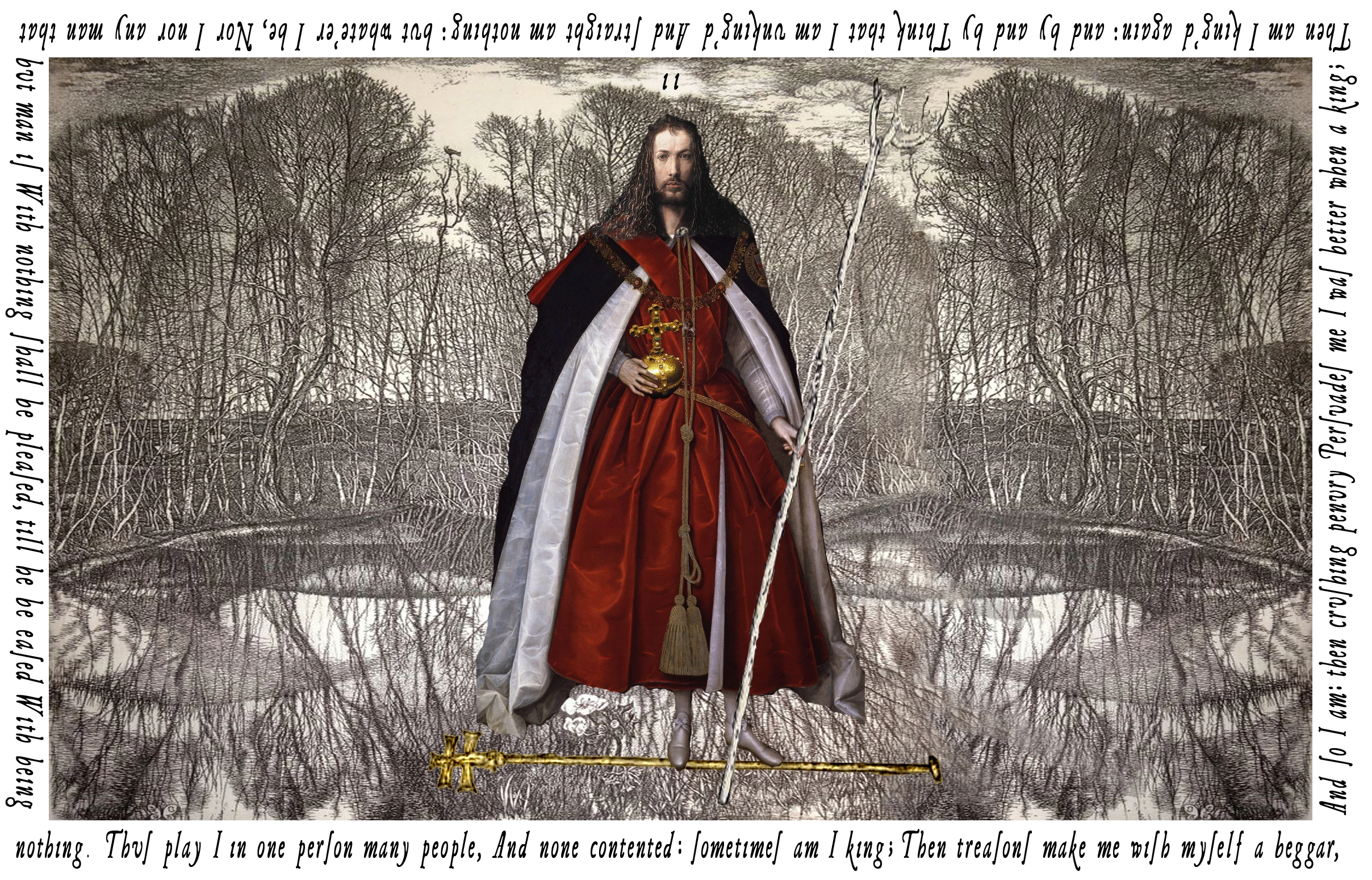 Two of Staffs card from The Shakespeare Tarot by Chris Leech