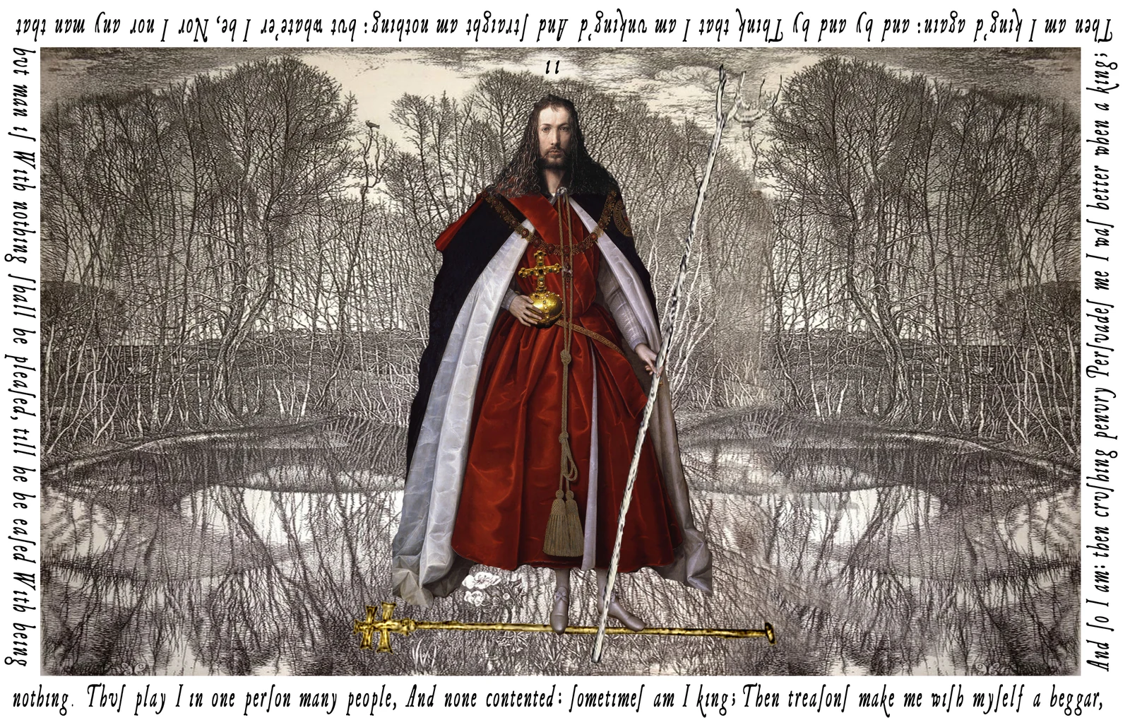 Two of Staffs card from The Shakespeare Tarot by Chris Leech