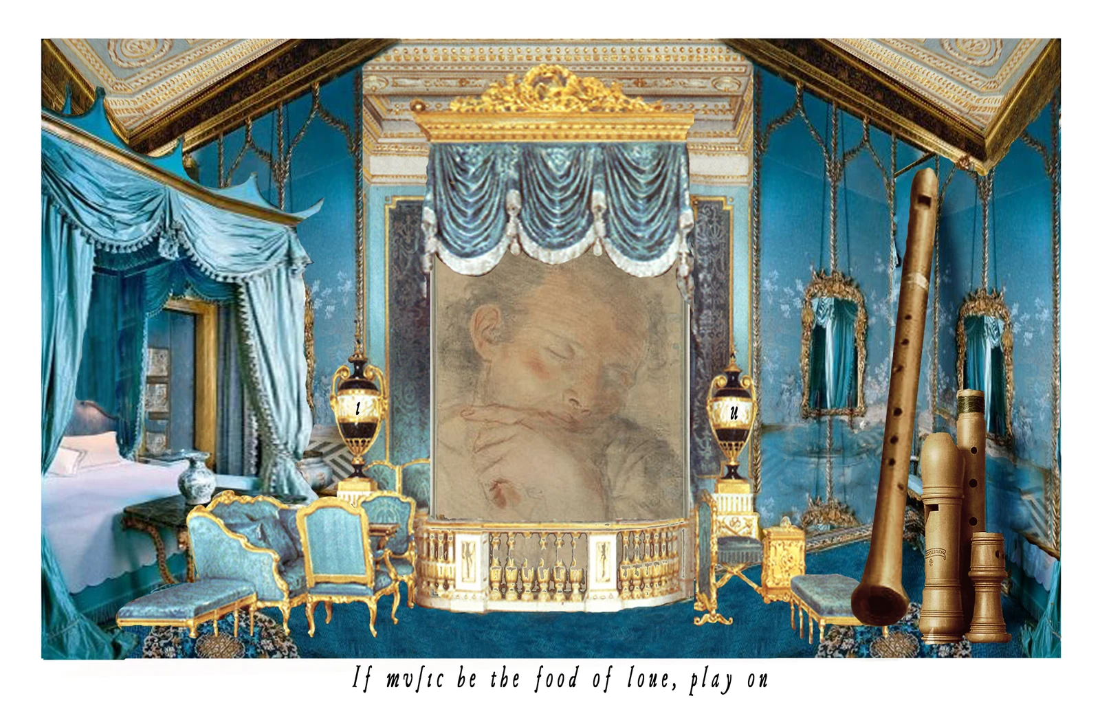 Four of Staffs card from The Shakespeare Tarot by Chris Leech