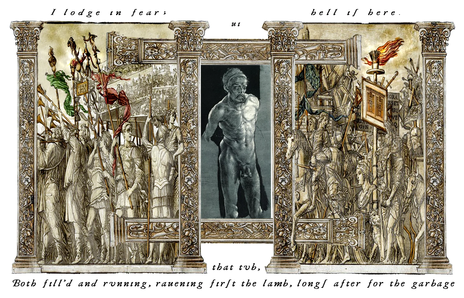 Six of Staffs card from The Shakespeare Tarot by Chris Leech