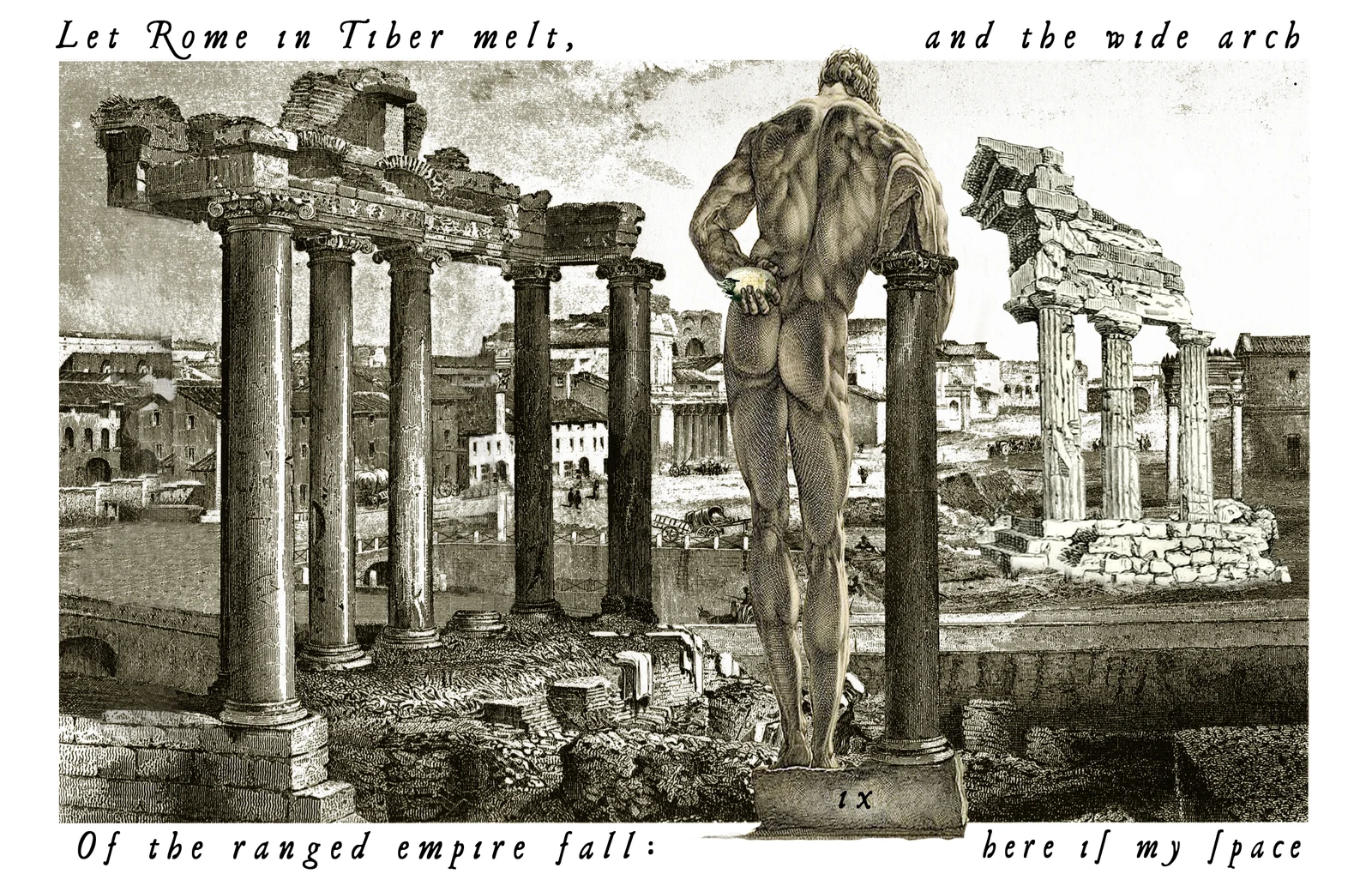 Nine of Staffs card from The Shakespeare Tarot by Chris Leech