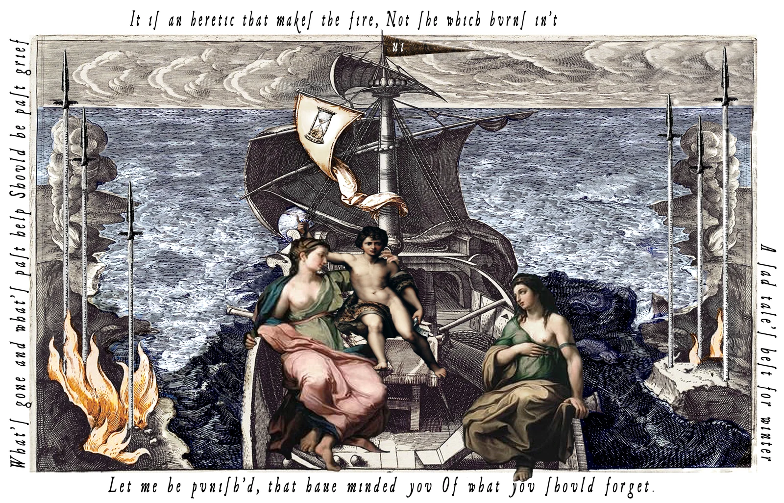 Six of Swords card from The Shakespeare Tarot by Chris Leech