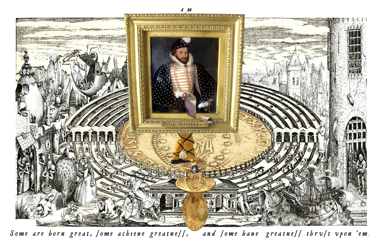 Four of Crowns card from The Shakespeare Tarot by Chris Leech
