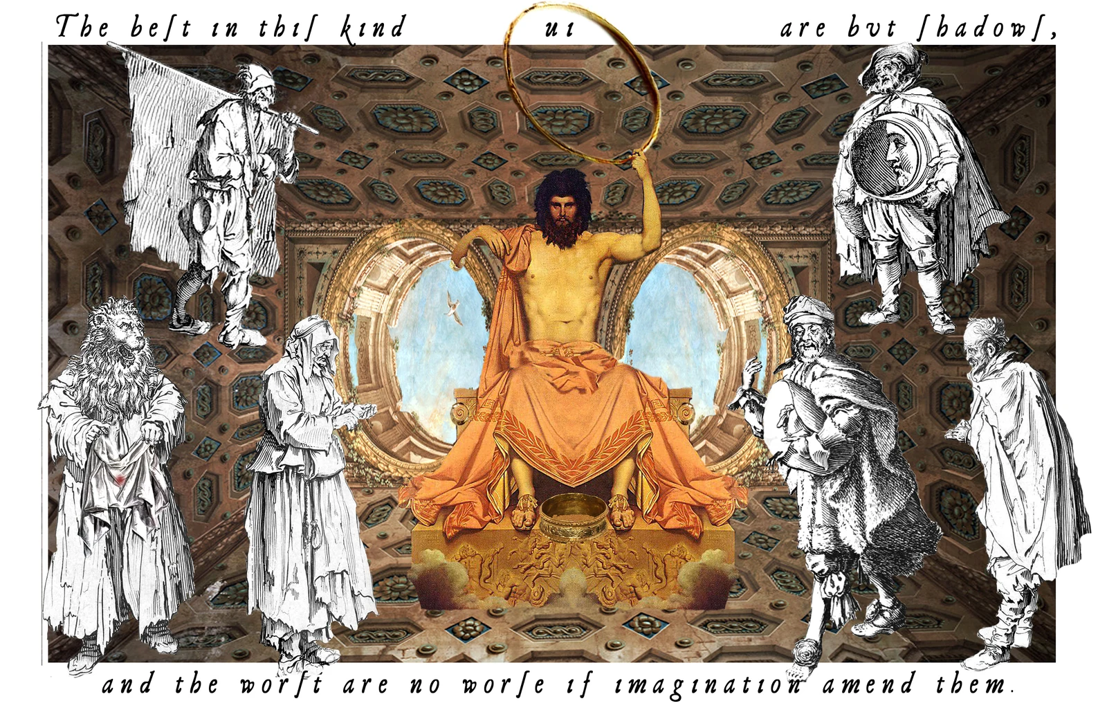 Six of Crowns card from The Shakespeare Tarot by Chris Leech