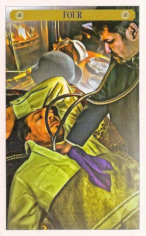 Four of Observation card from the Sherlock Holmes Tarot deck