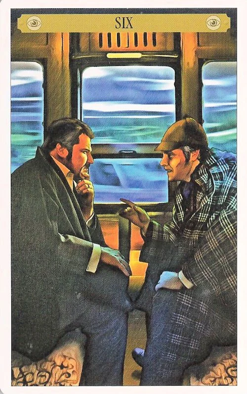 Six of Observation card from the Sherlock Holmes Tarot deck
