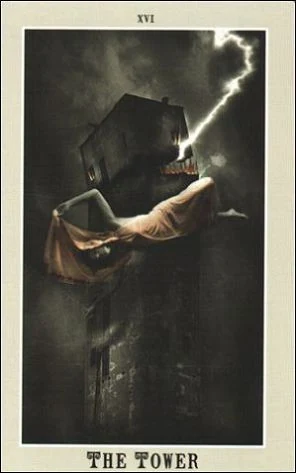 The Tower card from the Silver Era Tarot deck