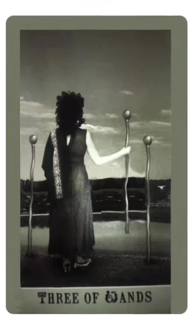 Three of Wands card from the Silver Era Tarot deck