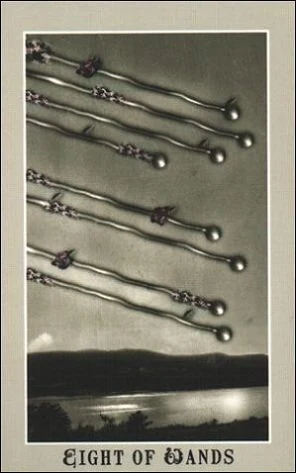 Eight of Wands card from the Silver Era Tarot deck