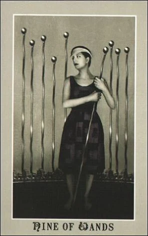 Nine of Wands card from the Silver Era Tarot deck