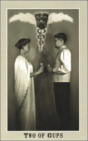Two of Cups card from the Silver Era Tarot deck