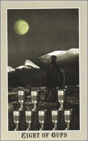 Eight of Cups card from the Silver Era Tarot deck