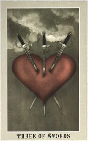 Three of Swords card from the Silver Era Tarot deck